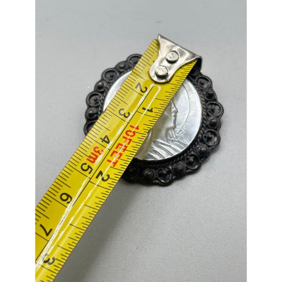 MOP Mother of Pearl Religious Cameo Brooch Jerusalem Holy Mary Pin and Pendant - Picture 7 of 7